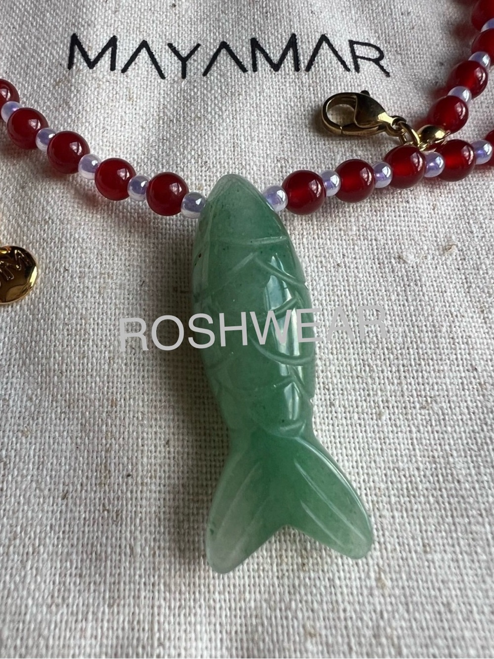 Green Adventure Fish Pendant with Red Agate Beads NWOT - Picture 5 of 9